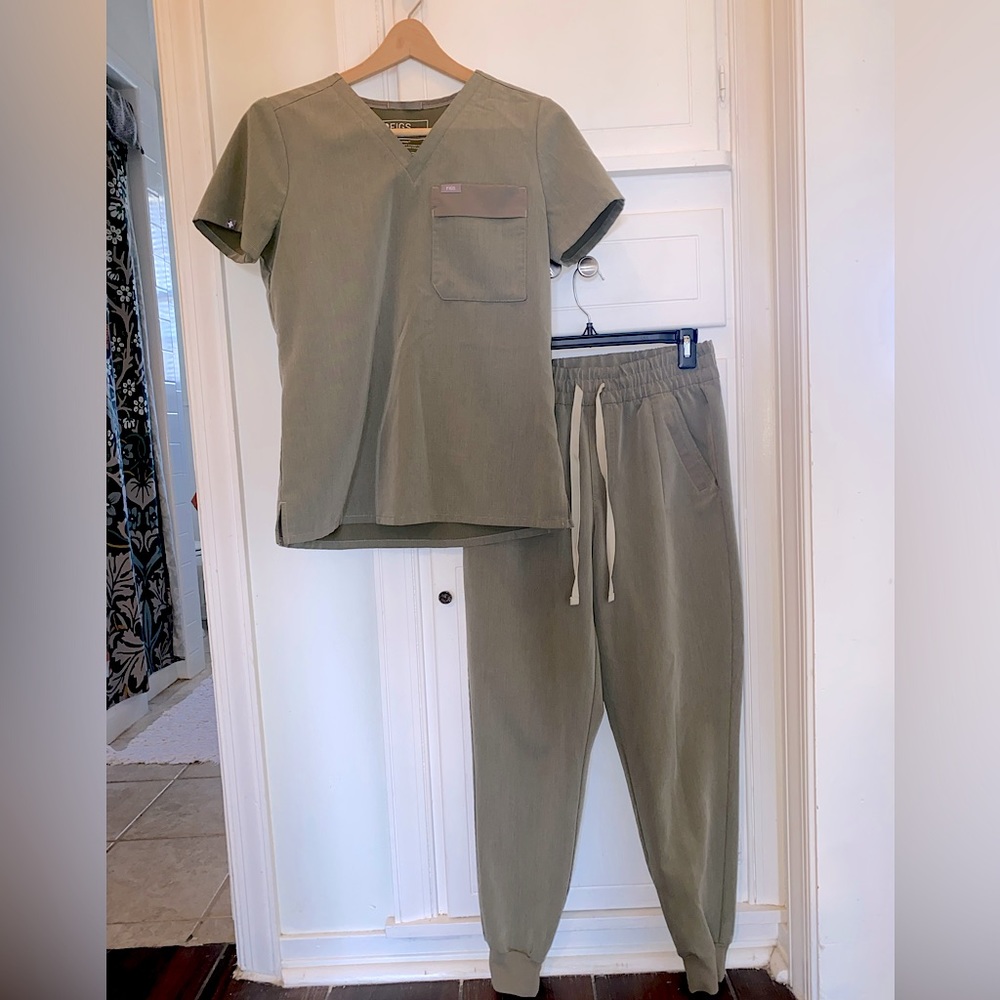 Heathered Olive Bei-  Figs Scrubs
